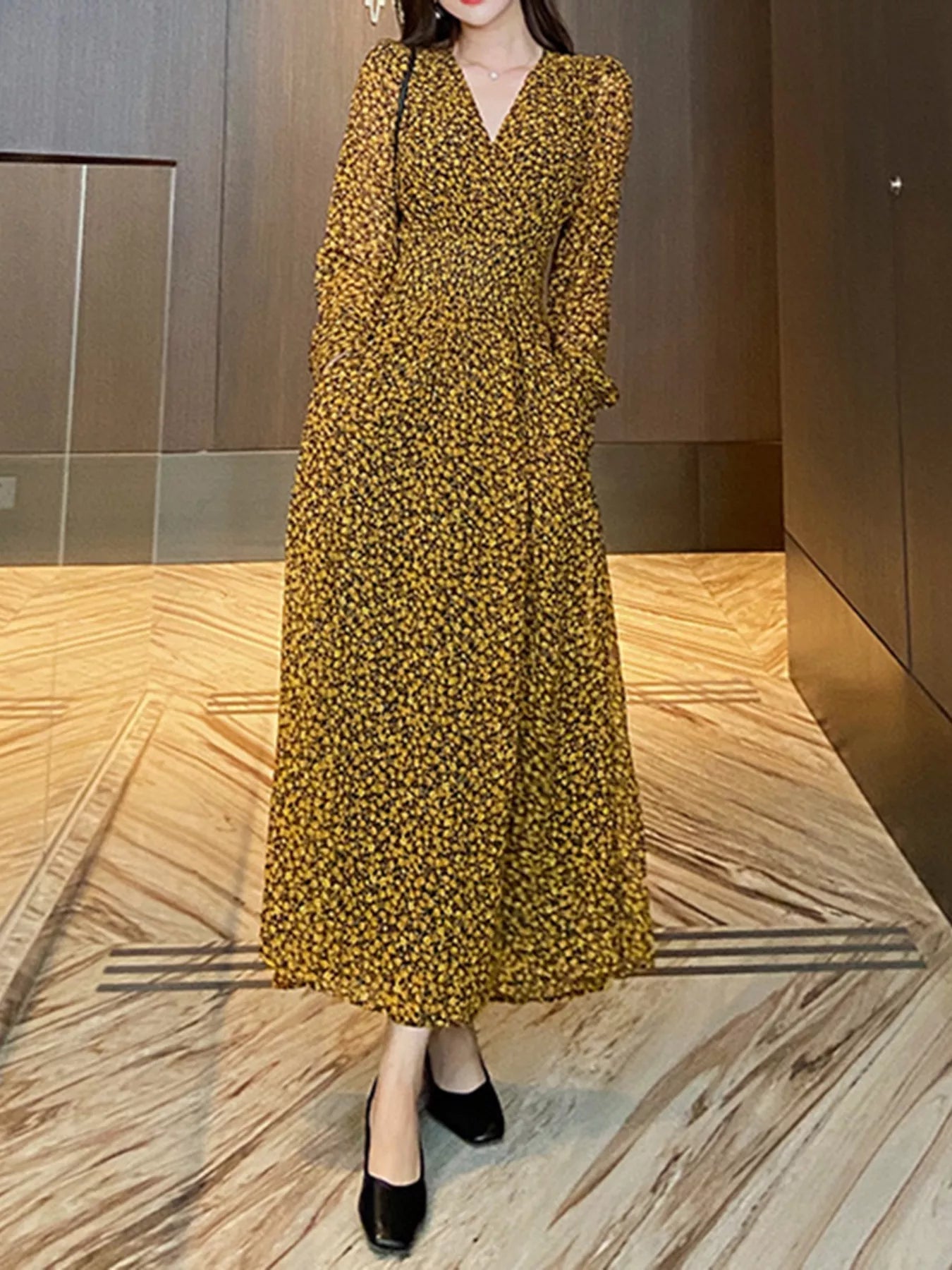 Floral Print Long Sleeve Dress - MAD RUFFI