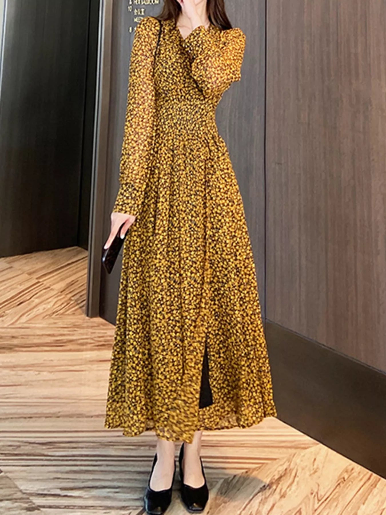 Floral Print Long Sleeve Dress - MAD RUFFI