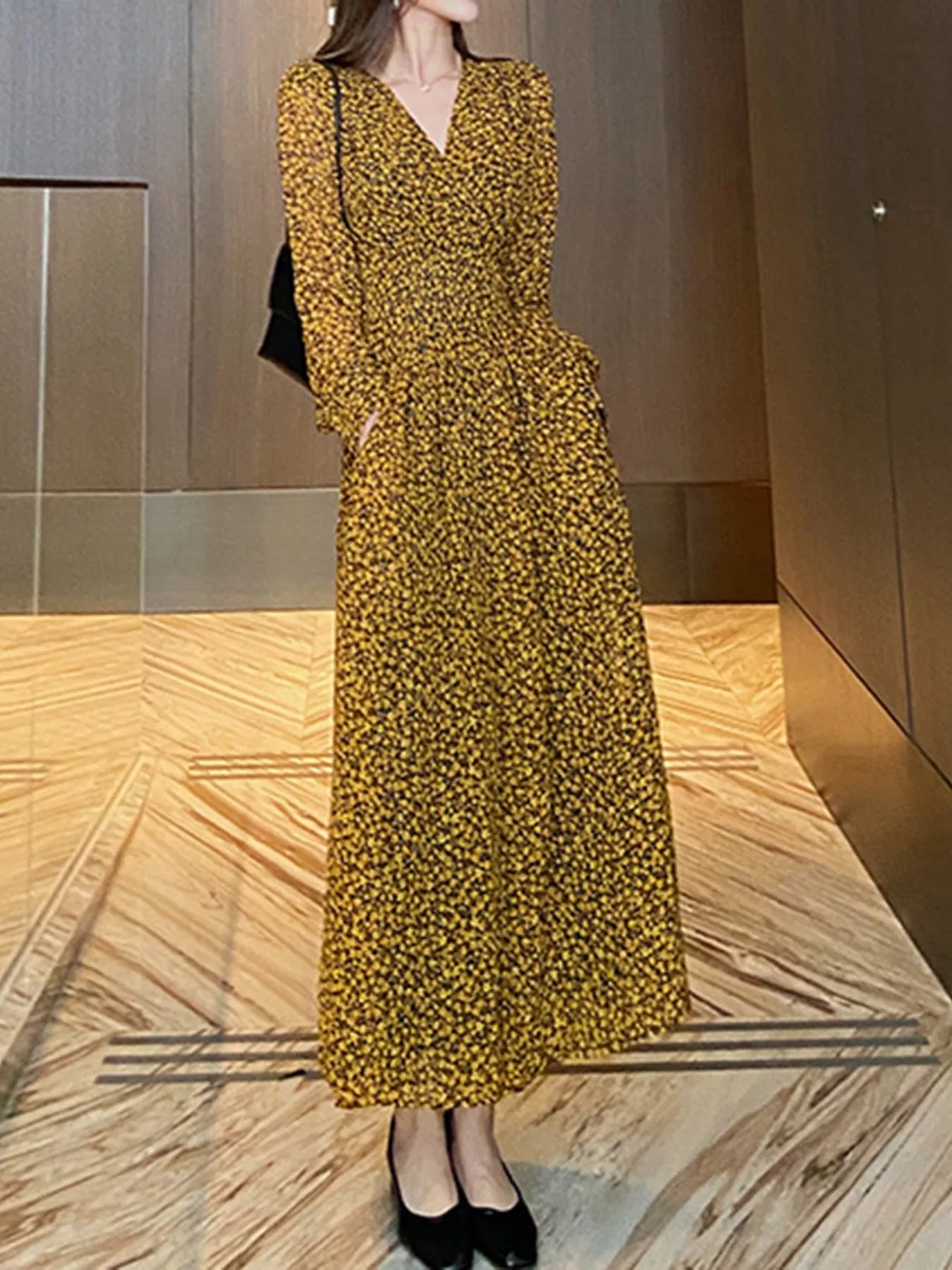 Floral Print Long Sleeve Dress - MAD RUFFI