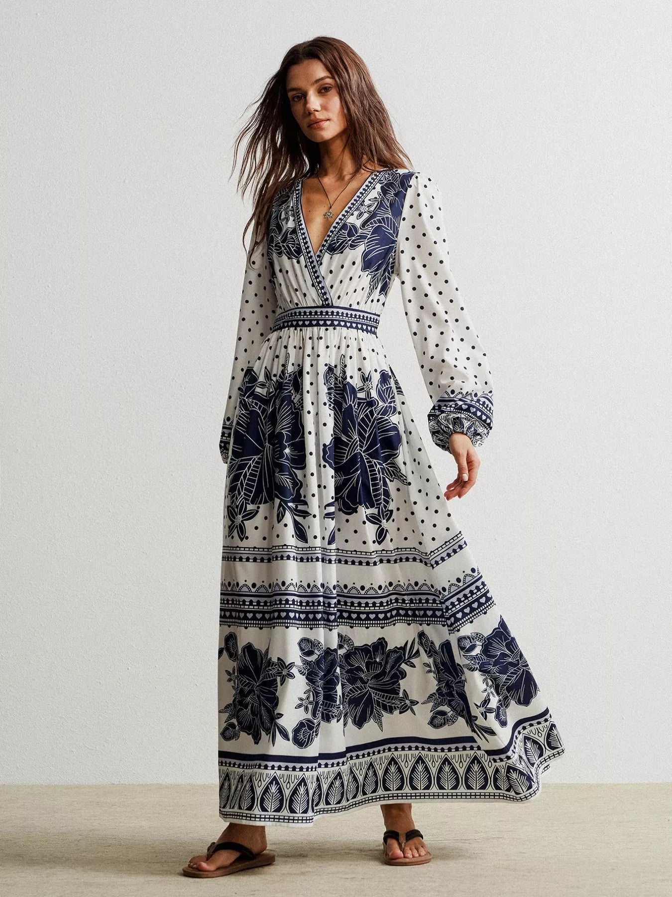 Floral Print Long Sleeve Maxi Dress - MAD RUFFI