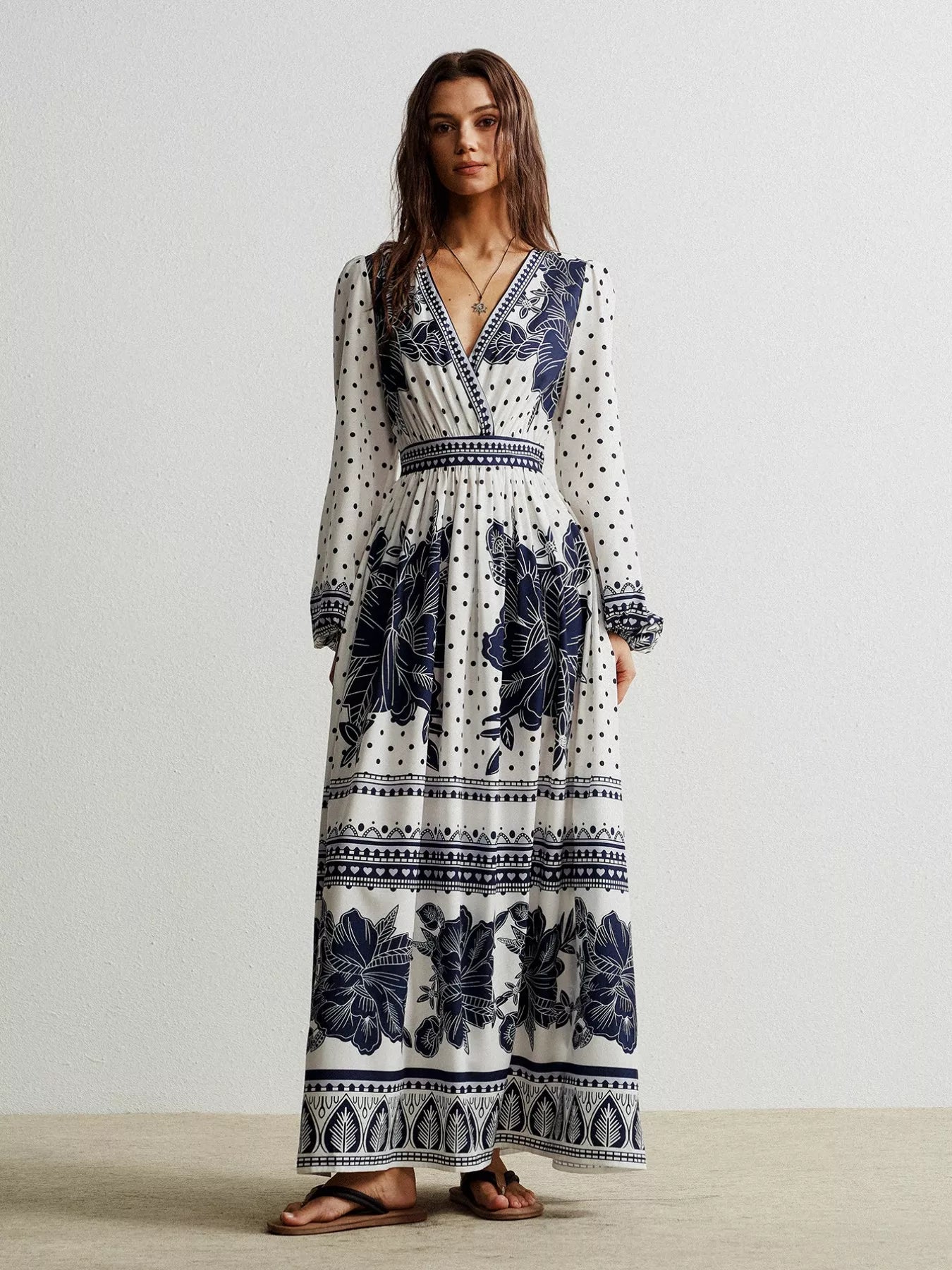 Floral Print Long Sleeve Maxi Dress - MAD RUFFI