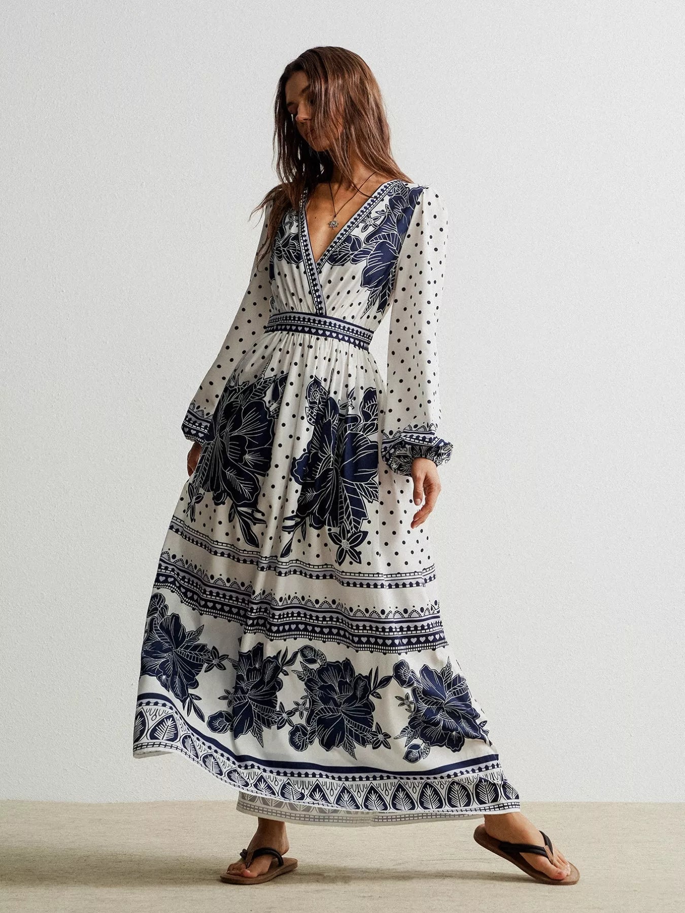 Floral Print Long Sleeve Maxi Dress - MAD RUFFI
