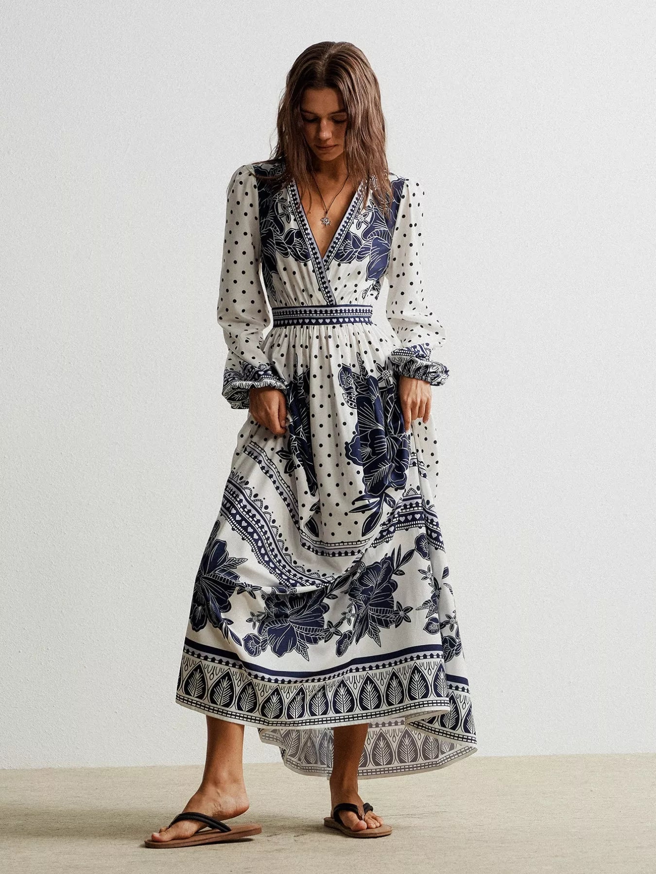 Floral Print Long Sleeve Maxi Dress - MAD RUFFI