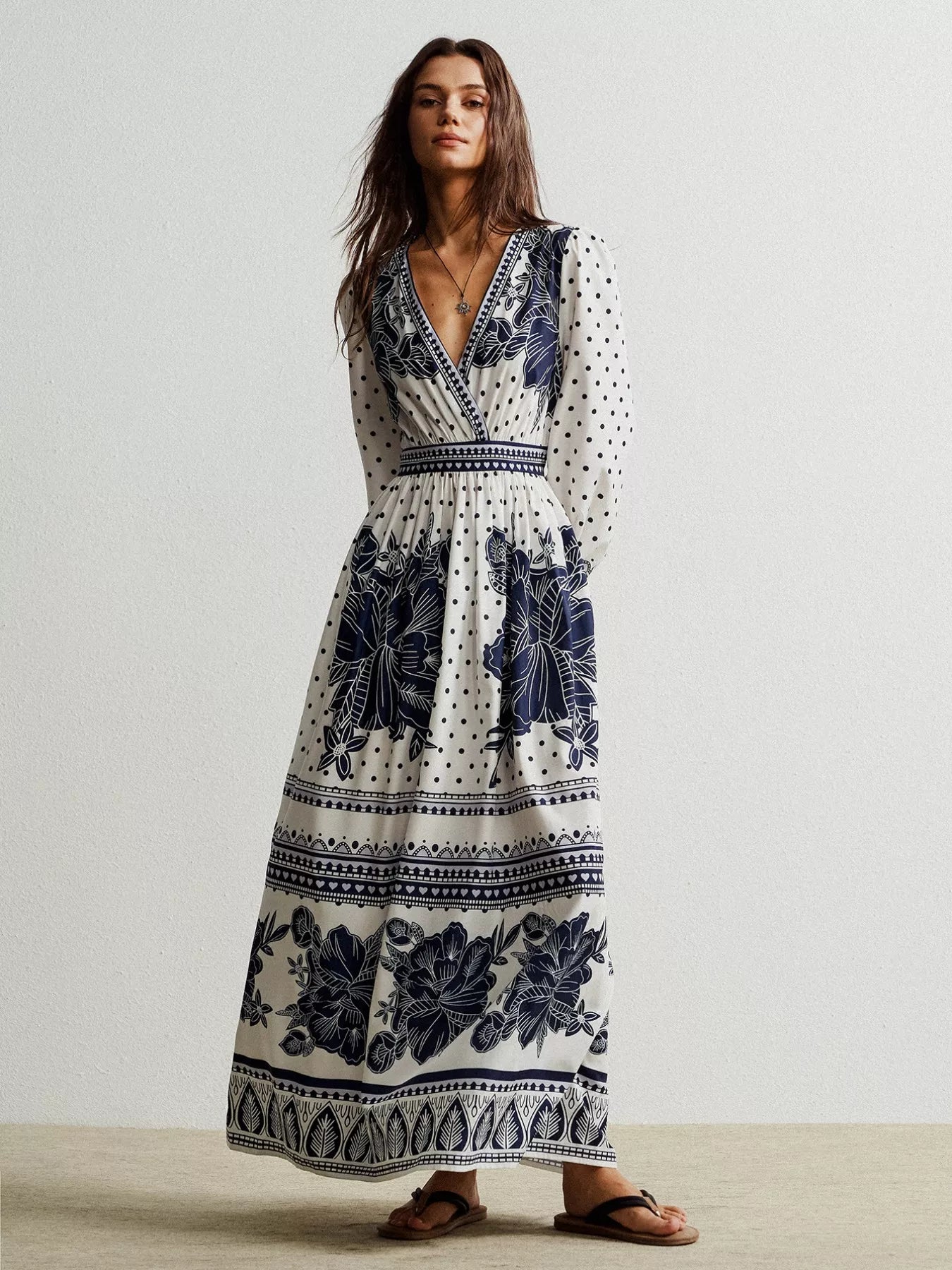 Floral Print Long Sleeve Maxi Dress - MAD RUFFI