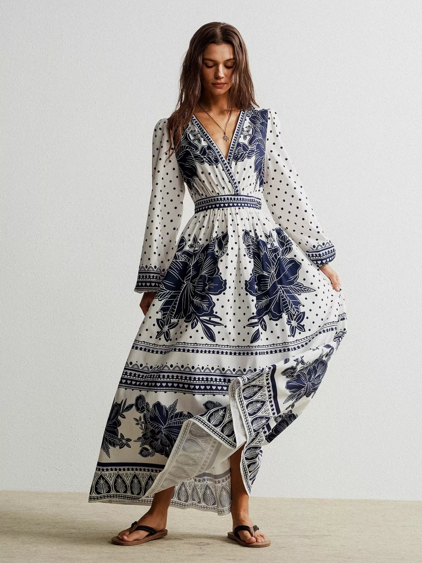 Floral Print Long Sleeve Maxi Dress - MAD RUFFI