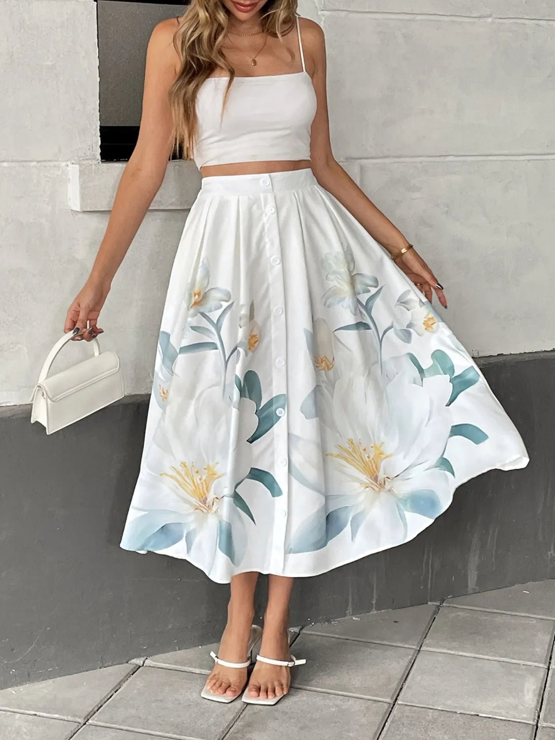Floral Print Midi Skirt - MAD RUFFI