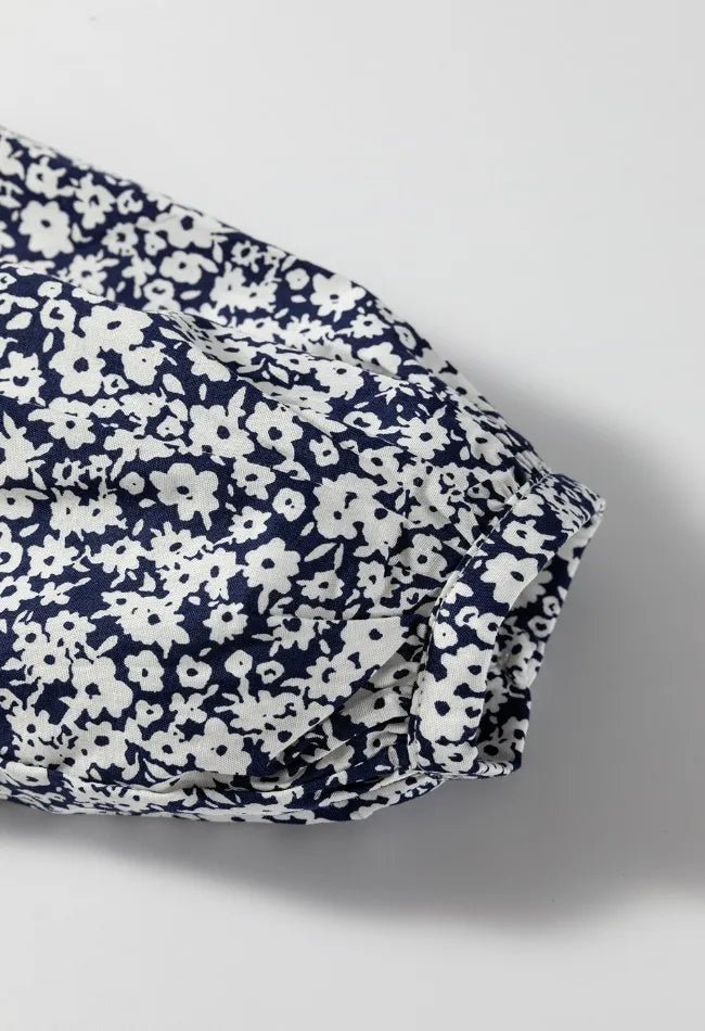 Floral Print Notched Long Sleeve Blouse - MAD RUFFI