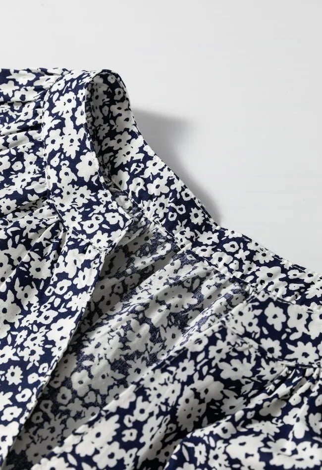 Floral Print Notched Long Sleeve Blouse - MAD RUFFI