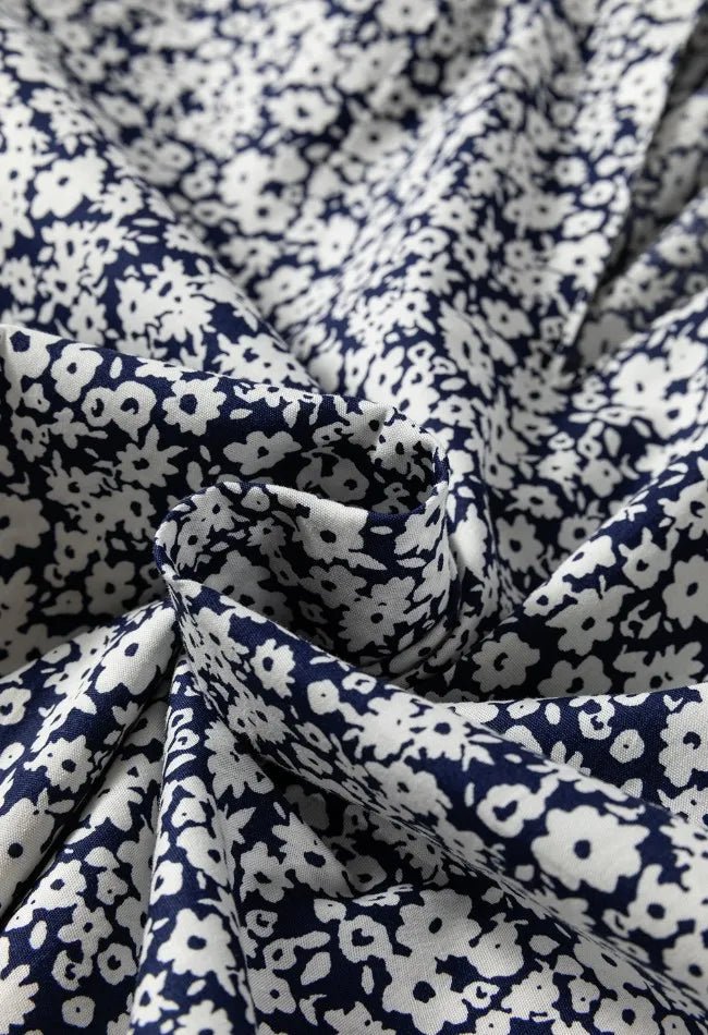 Floral Print Notched Long Sleeve Blouse - MAD RUFFI