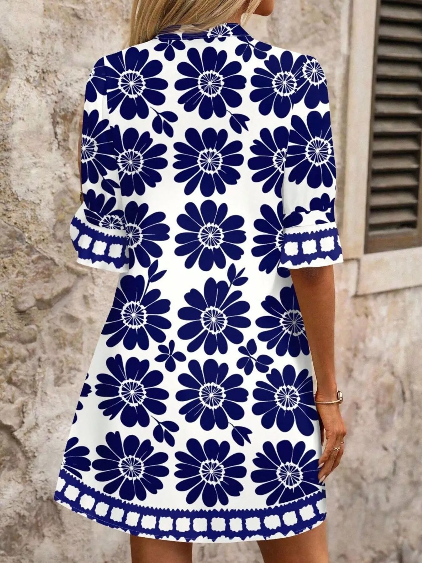 Floral Print Notched Ruffle Sleeve Mini Dress - MAD RUFFI