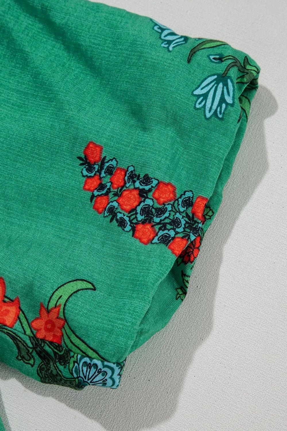 Floral Print Notched Short Sleeve Blouse - MAD RUFFI