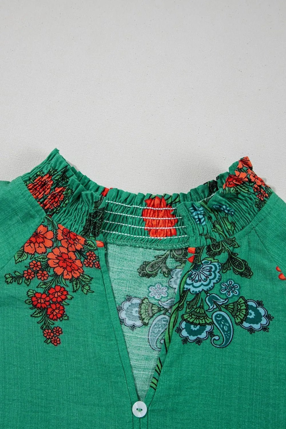 Floral Print Notched Short Sleeve Blouse - MAD RUFFI