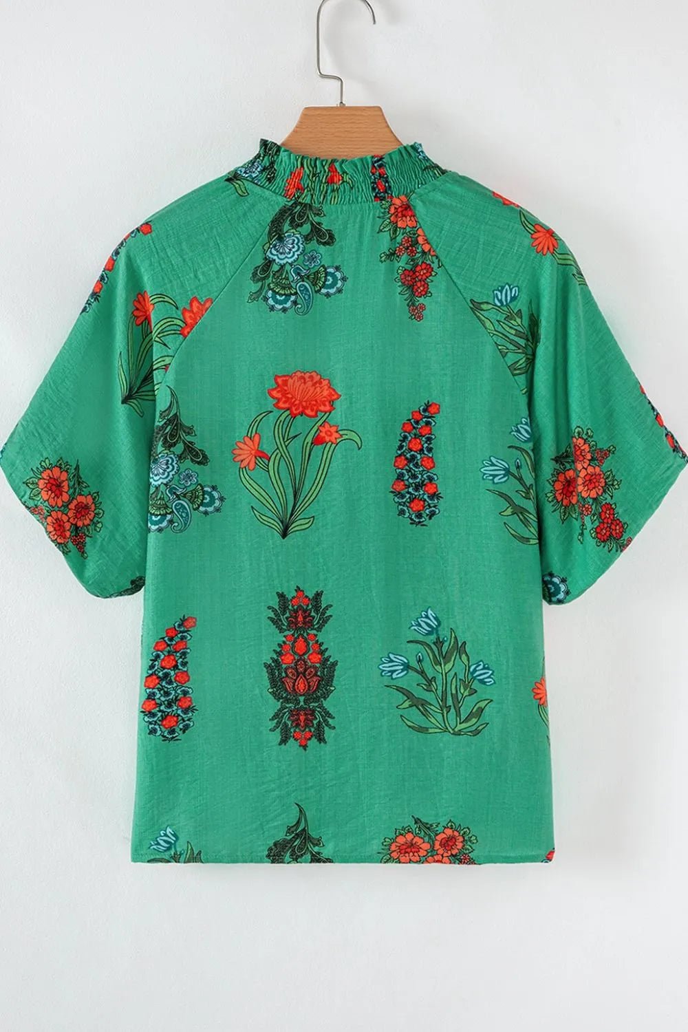 Floral Print Notched Short Sleeve Blouse - MAD RUFFI