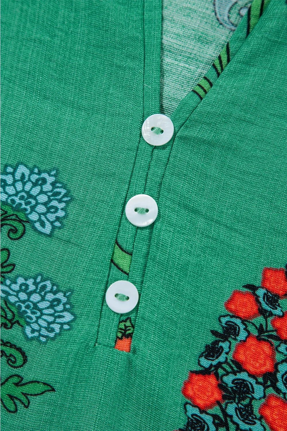 Floral Print Notched Short Sleeve Blouse - MAD RUFFI