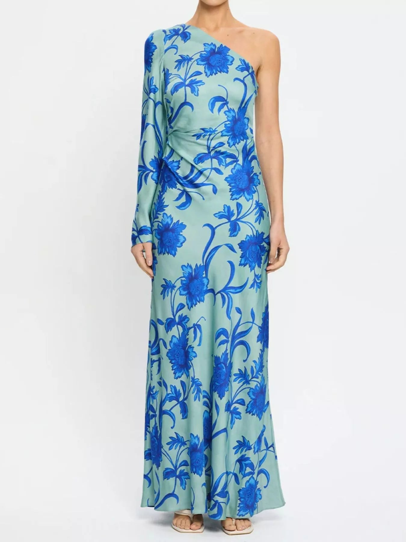 Floral Print One - Shoulder Maxi Dress - MAD RUFFI
