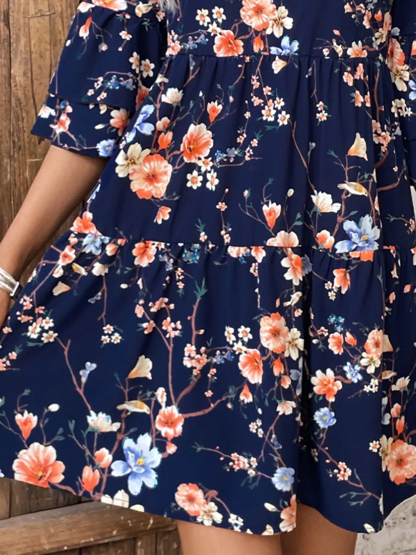 Floral Print Ruffle Sleeve Tiered Mini Dress - MAD RUFFI