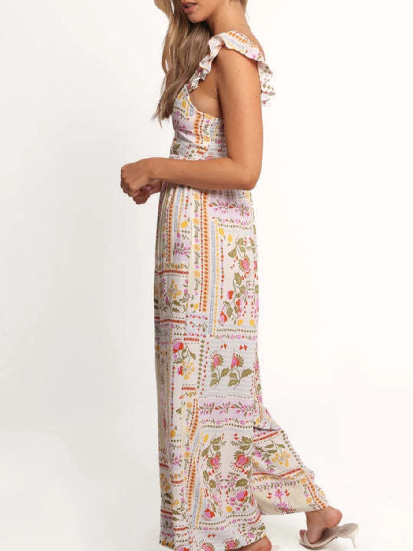 Floral Print Ruffle Strap Jumpsuit - MAD RUFFI