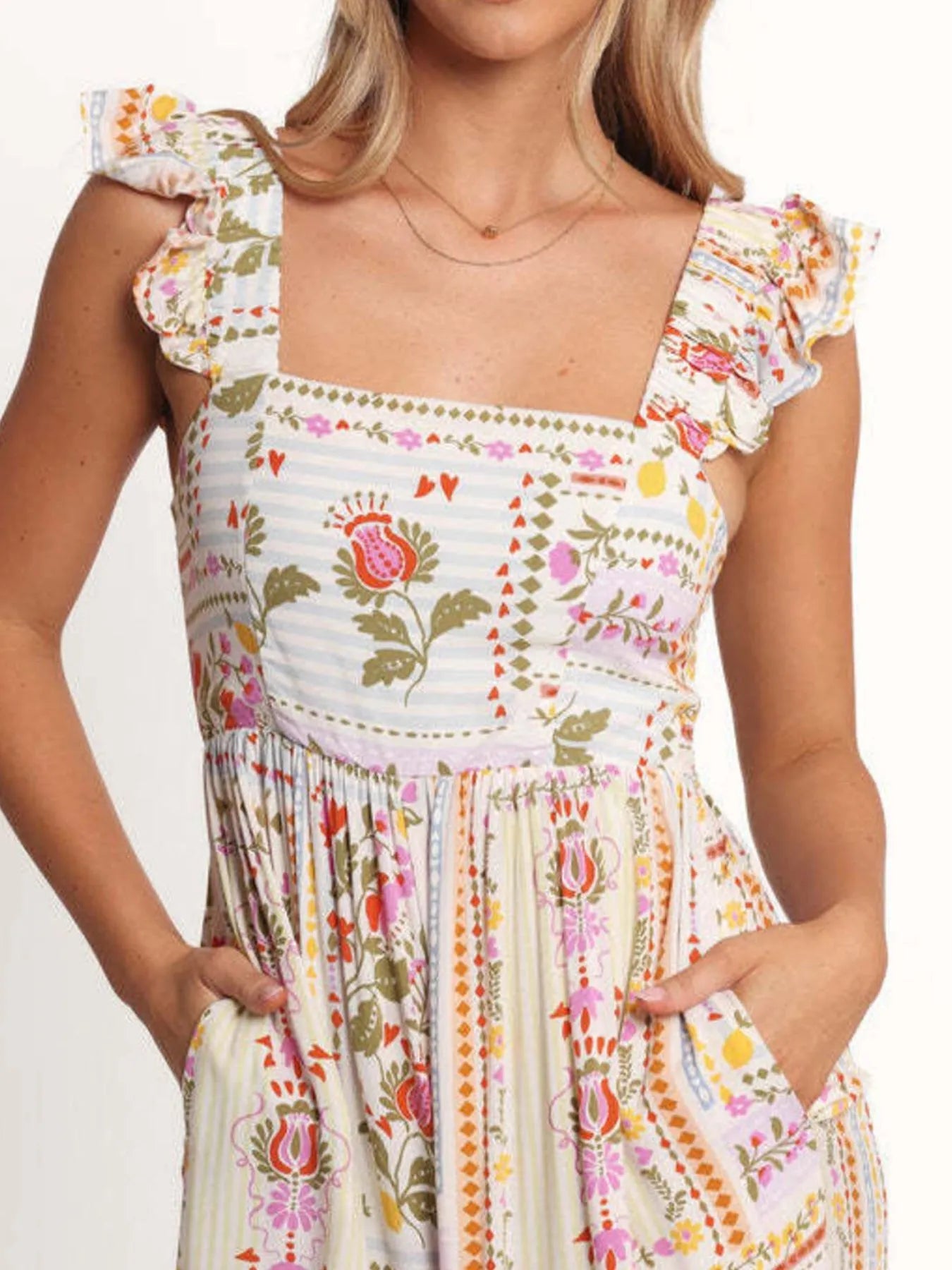 Floral Print Ruffle Strap Jumpsuit - MAD RUFFI