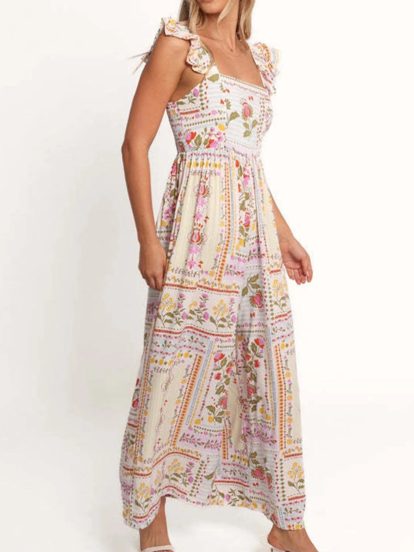 Floral Print Ruffle Strap Jumpsuit - MAD RUFFI