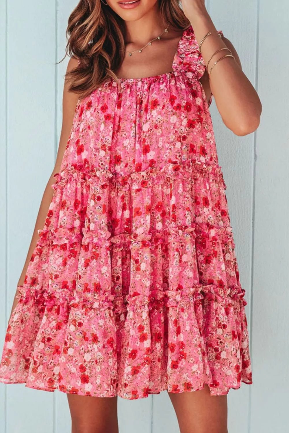 Floral Print Ruffle Tiered Mini Dress - MAD RUFFI