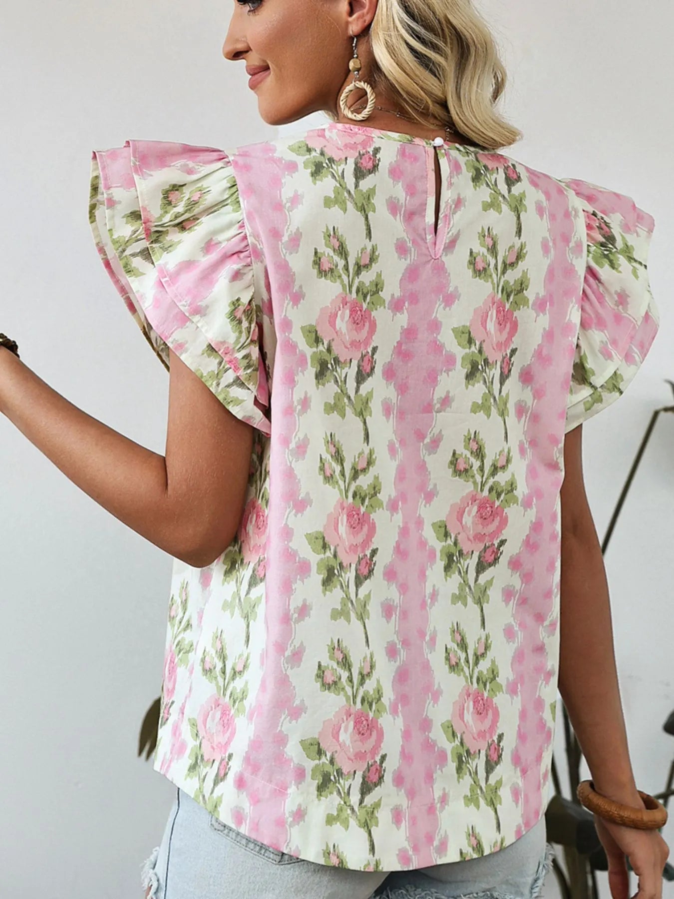 Floral Print Ruffled Sleeve Blouse - MAD RUFFI