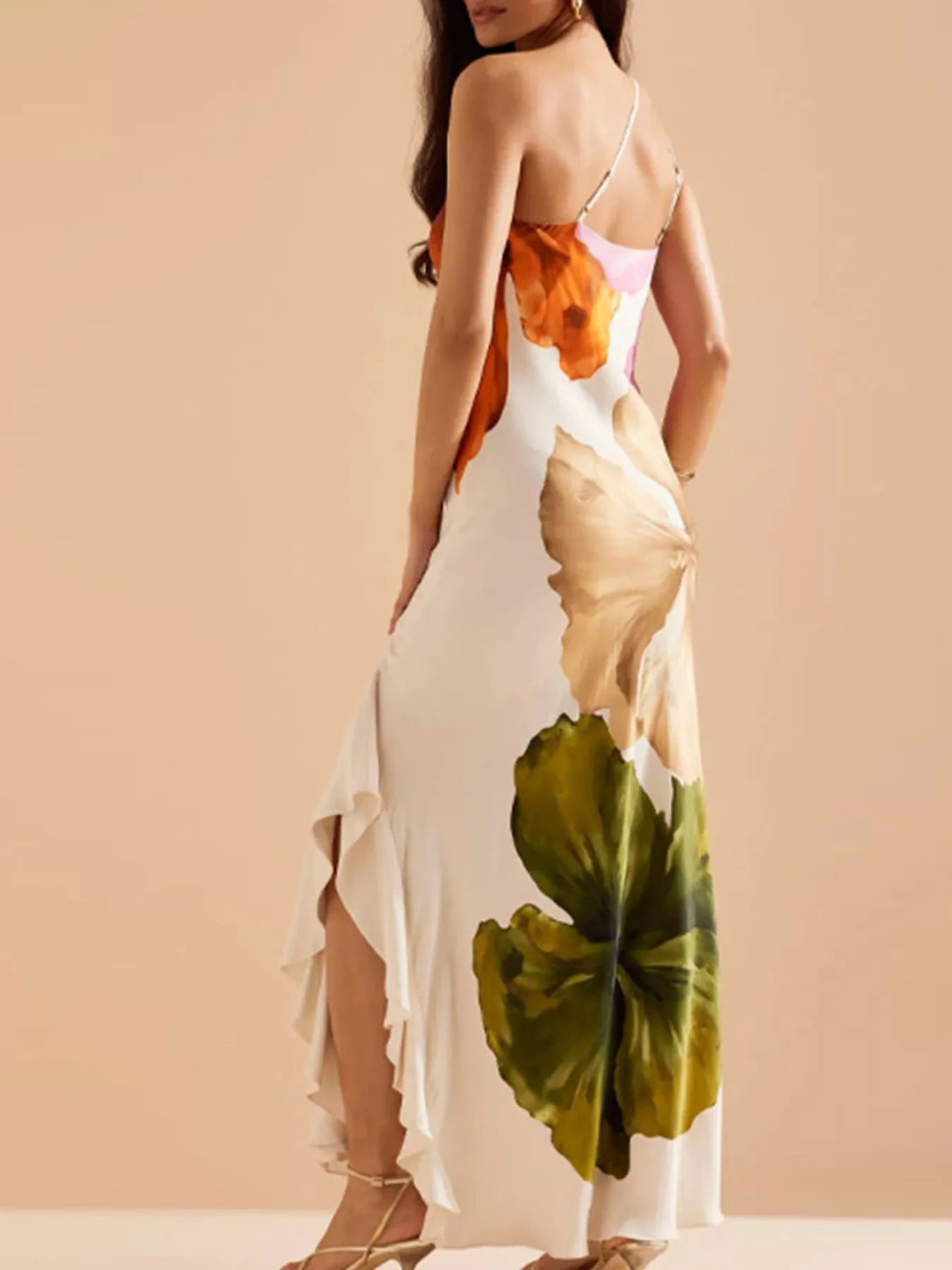 Floral Print Single Shoulder Maxi Dress - MAD RUFFI