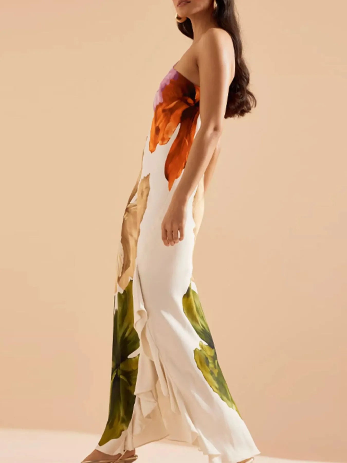 Floral Print Single Shoulder Maxi Dress - MAD RUFFI