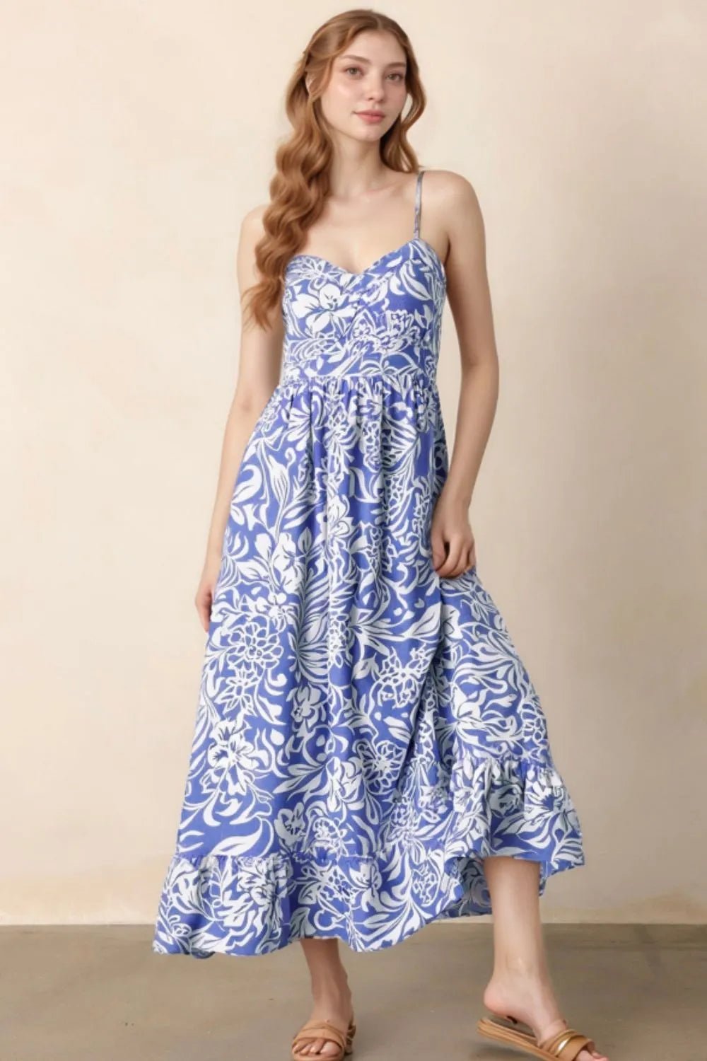Floral Print Spaghetti Strap High Waist Dress - MAD RUFFI