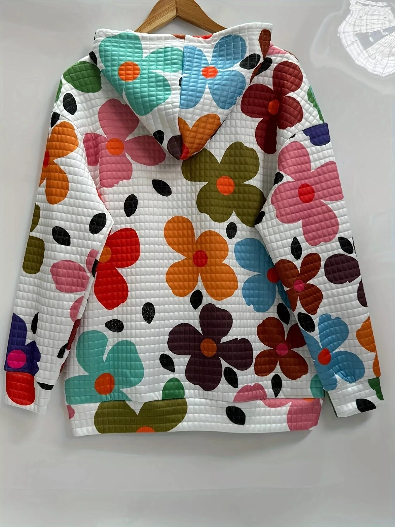 Floral Print Textured Drawstring Hoodie - MAD RUFFI