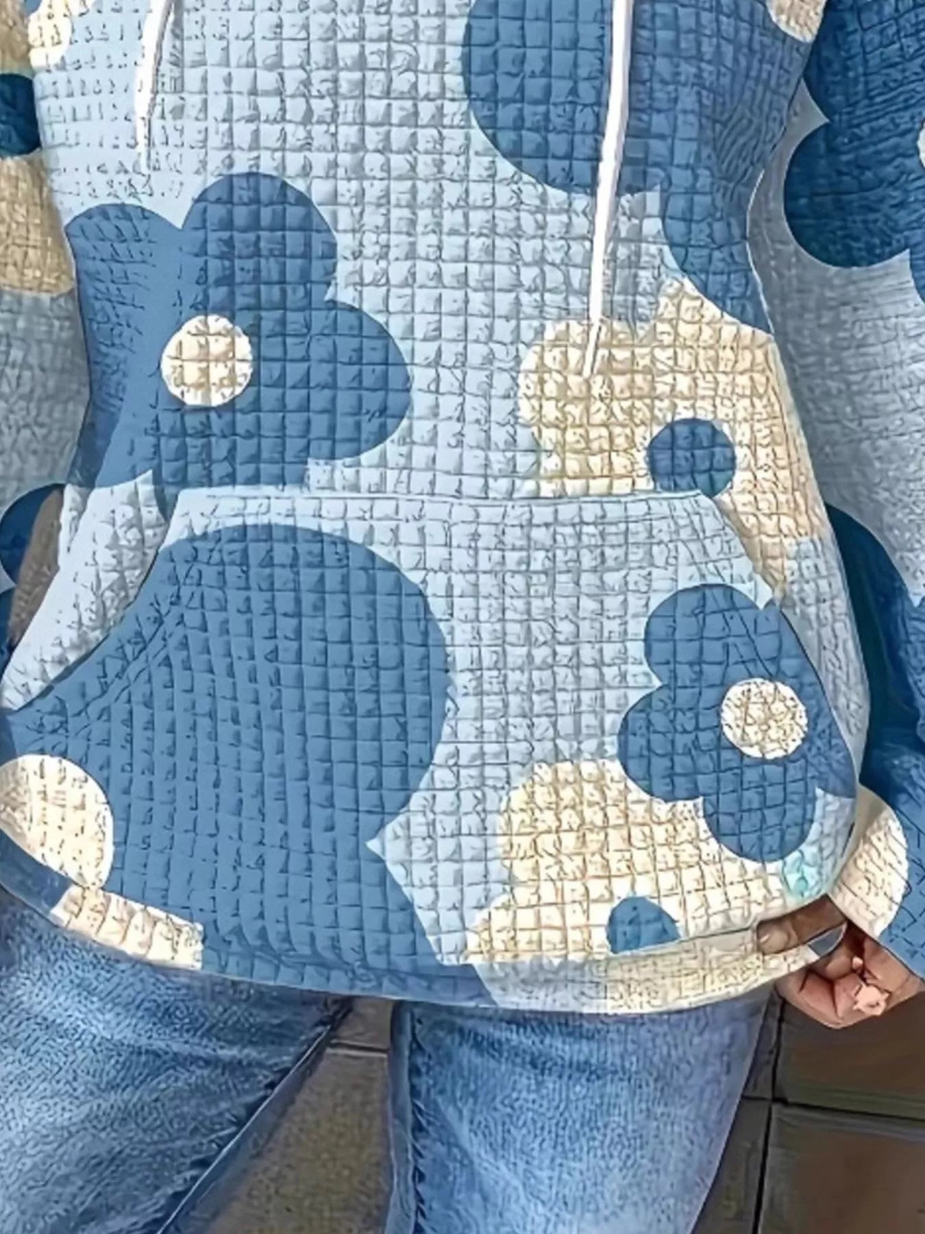 Floral Print Textured Drawstring Hoodie - MAD RUFFI