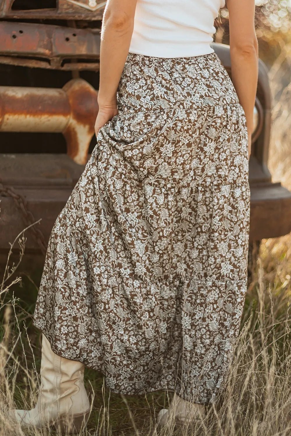 Floral Print Tiered Maxi Skirt - MAD RUFFI