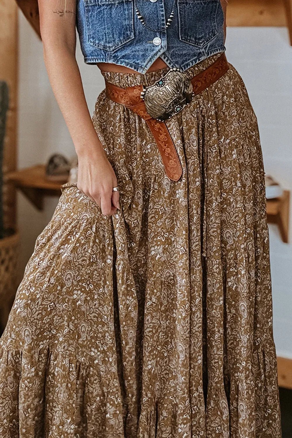 Floral Print Tiered Maxi Skirt - MAD RUFFI