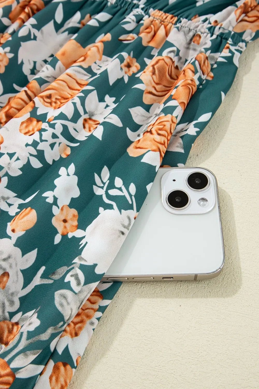 Floral Print Trimmed V Neck Tie Waist Sleeveless Dress - MAD RUFFI