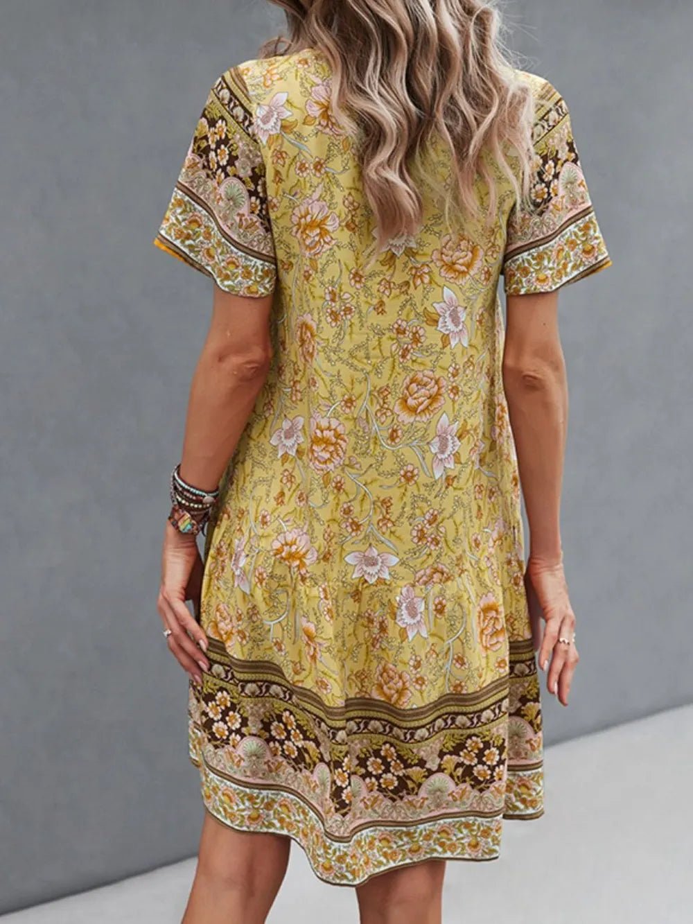 Floral Print V - Neck Summer Dress - MAD RUFFI