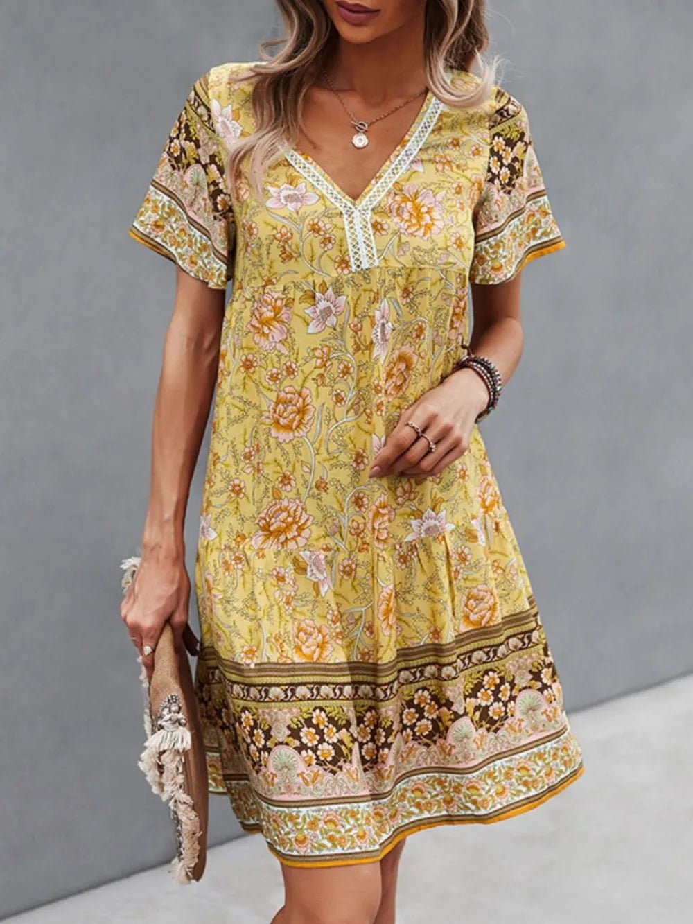 Floral Print V - Neck Summer Dress - MAD RUFFI