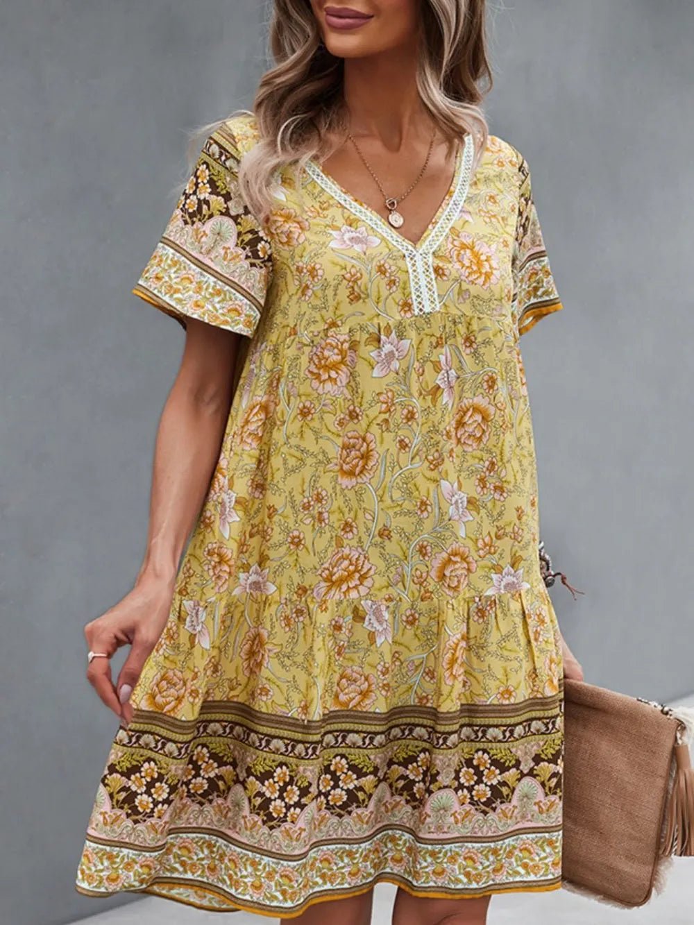 Floral Print V - Neck Summer Dress - MAD RUFFI