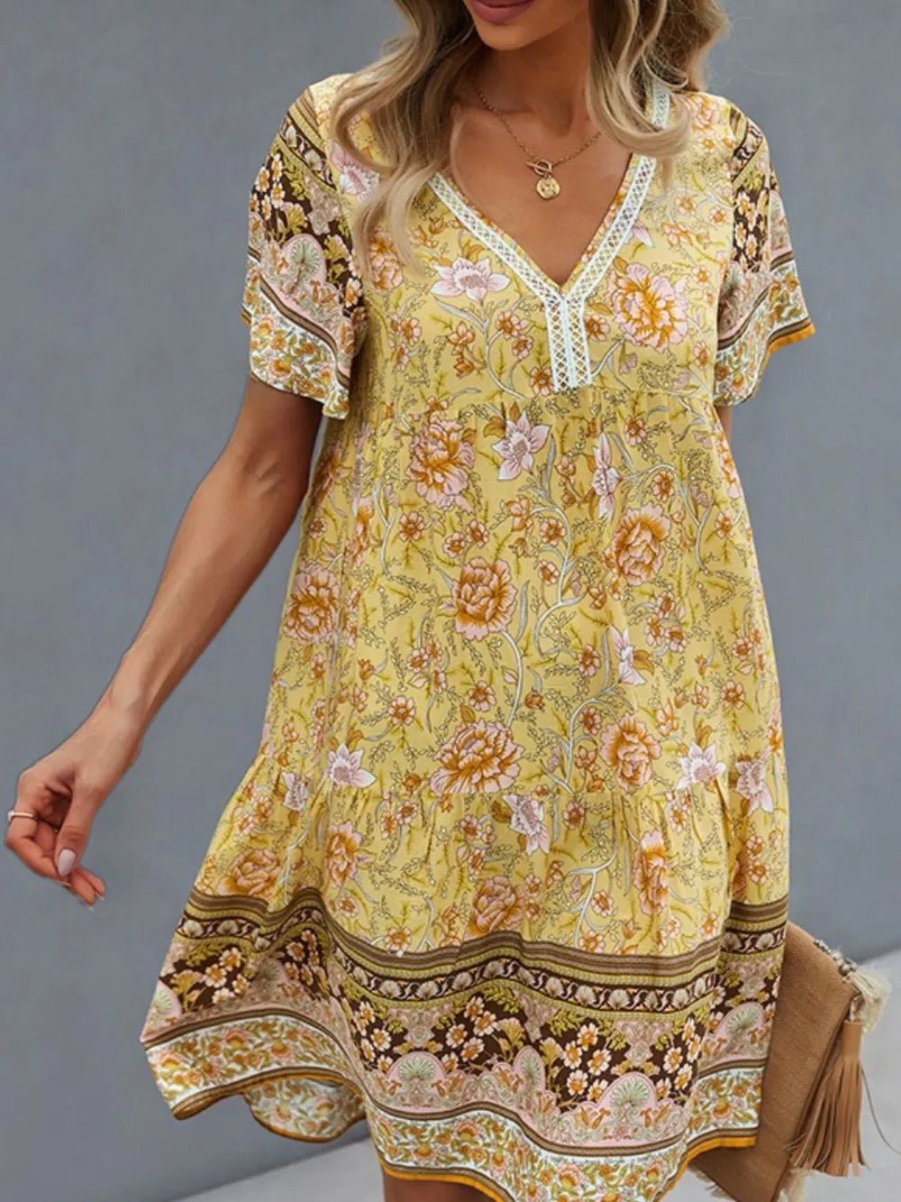 Floral Print V - Neck Summer Dress - MAD RUFFI