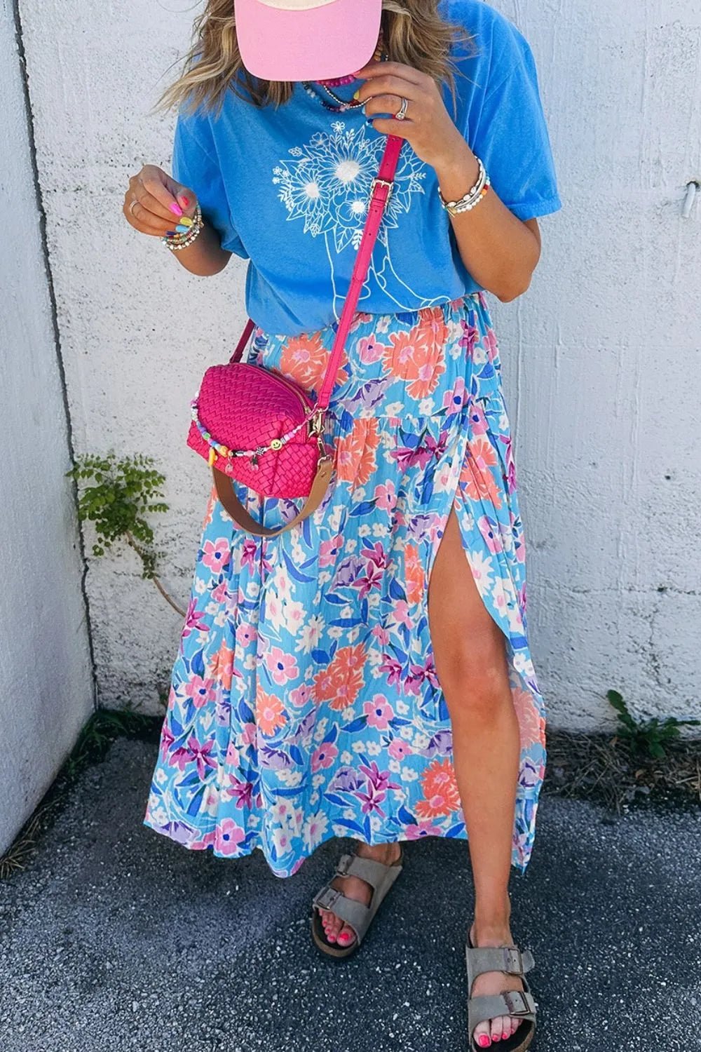 Floral Printed High Waist Split Skirt - MAD RUFFI