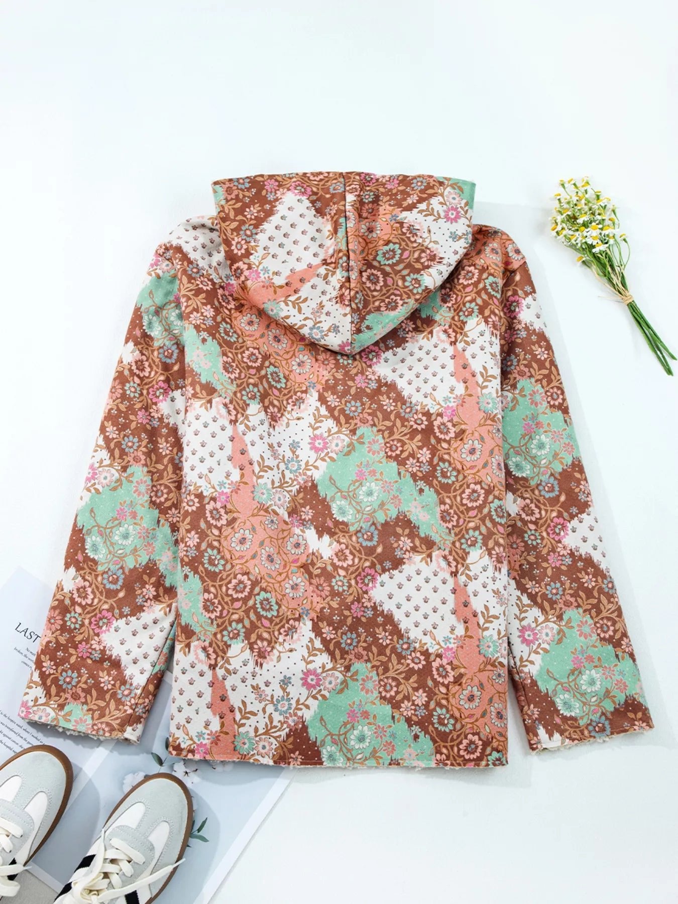 Floral Printed Sherpa Lined Hooded Jacket - MAD RUFFI