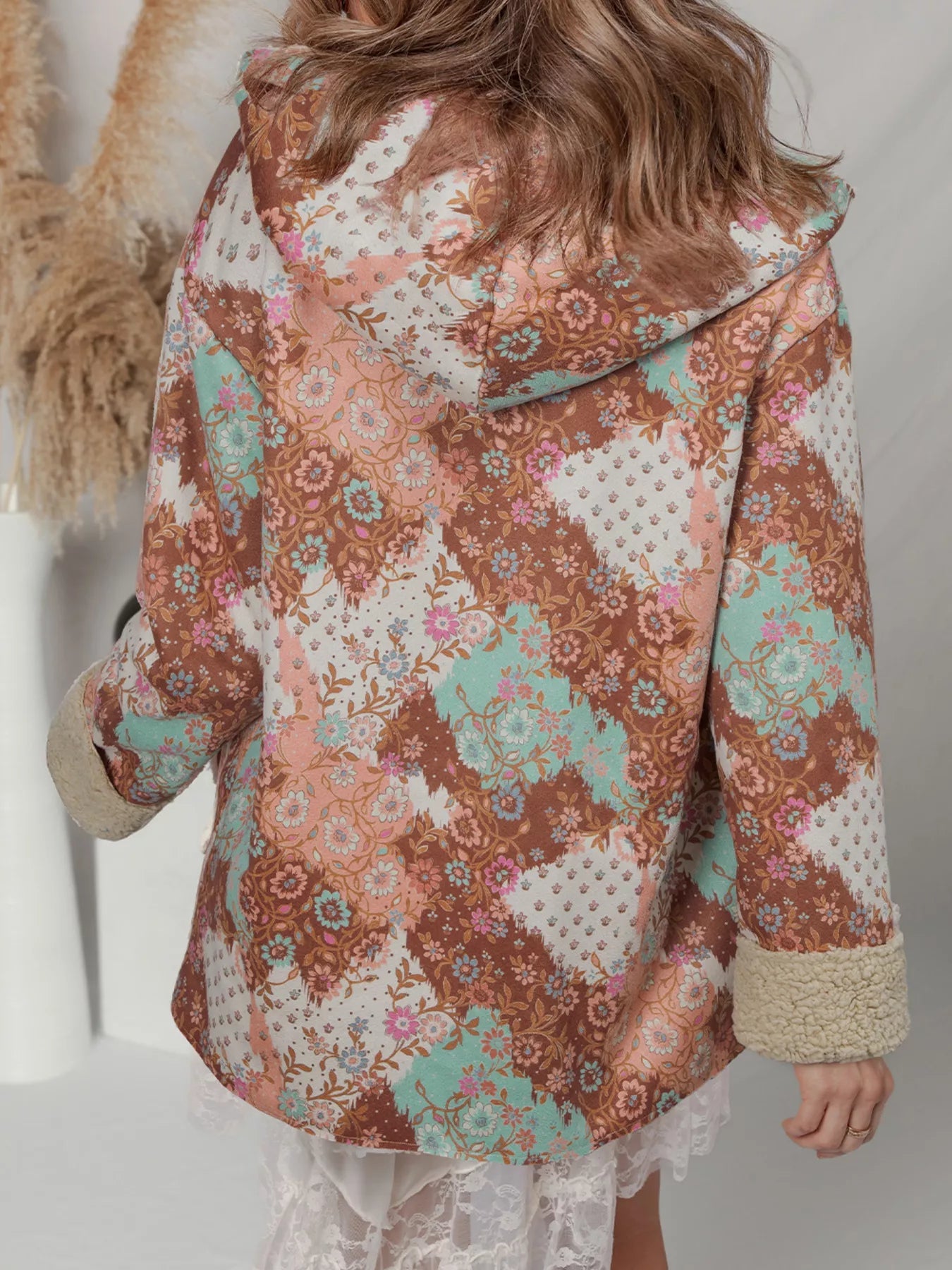 Floral Printed Sherpa Lined Hooded Jacket - MAD RUFFI