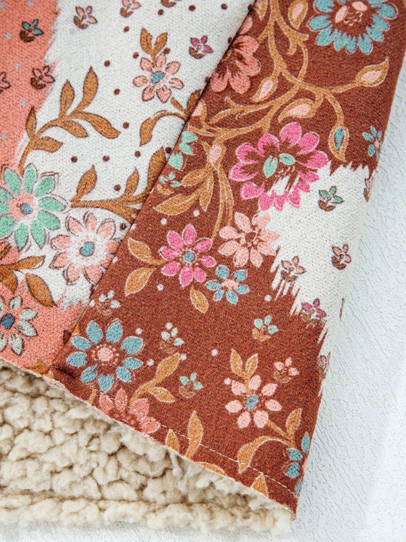 Floral Printed Sherpa Lined Hooded Jacket - MAD RUFFI