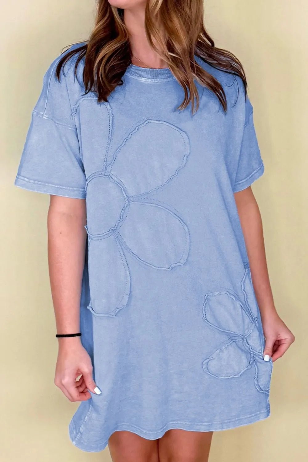 Floral Round Neck Short Sleeve T-Shirt Dress - MAD RUFFI