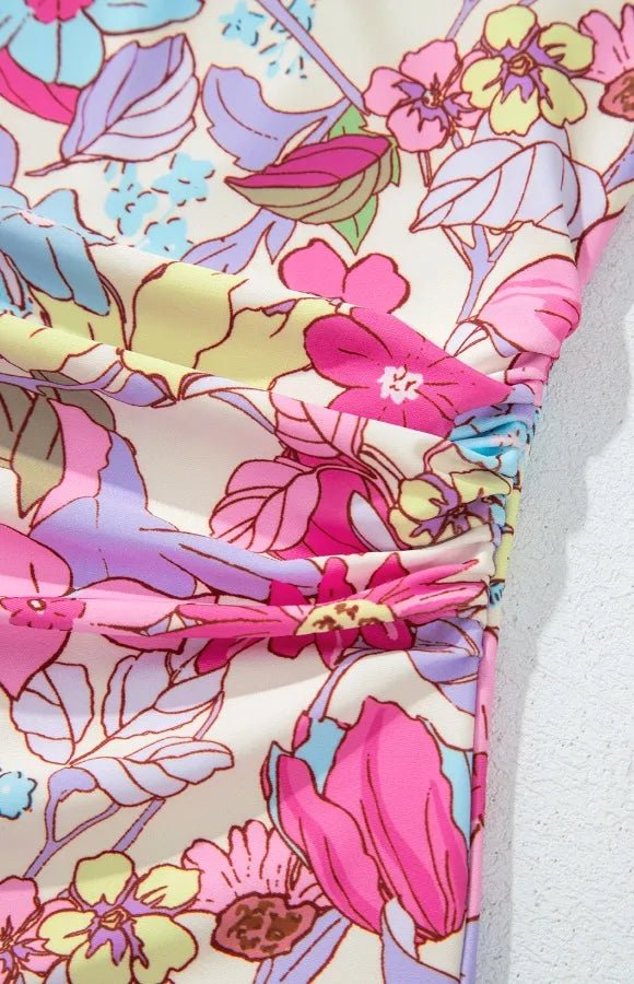 Floral Ruffle Trim Tummy Control One Piece Swimsuit - MAD RUFFI