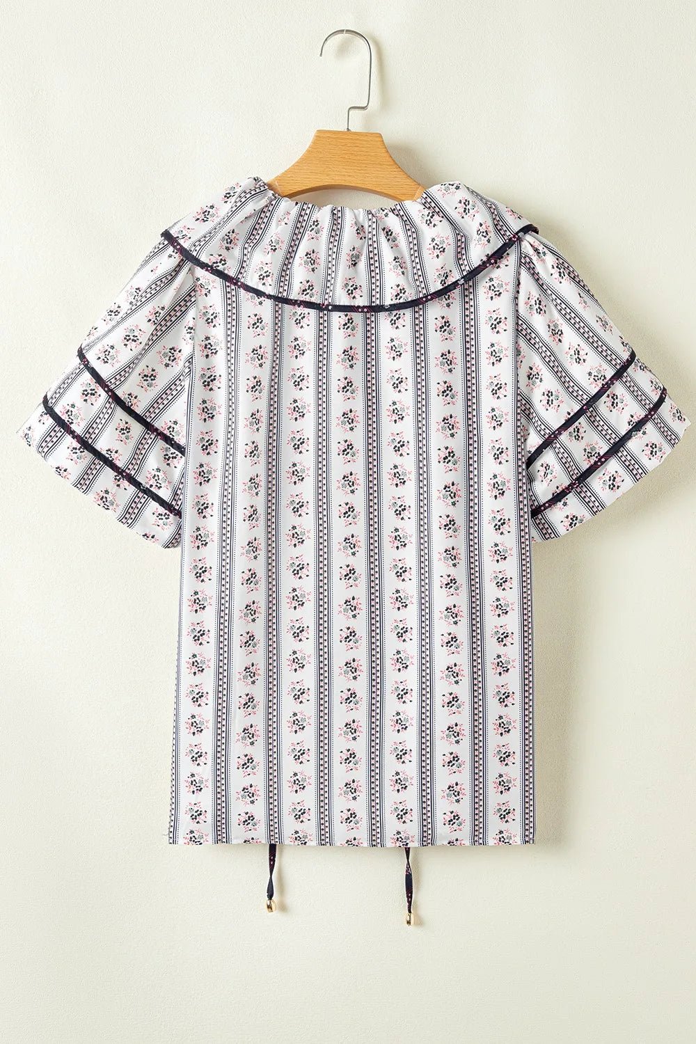 Floral Ruffled Collar Short Puff Sleeve Printed Blouse - MAD RUFFI