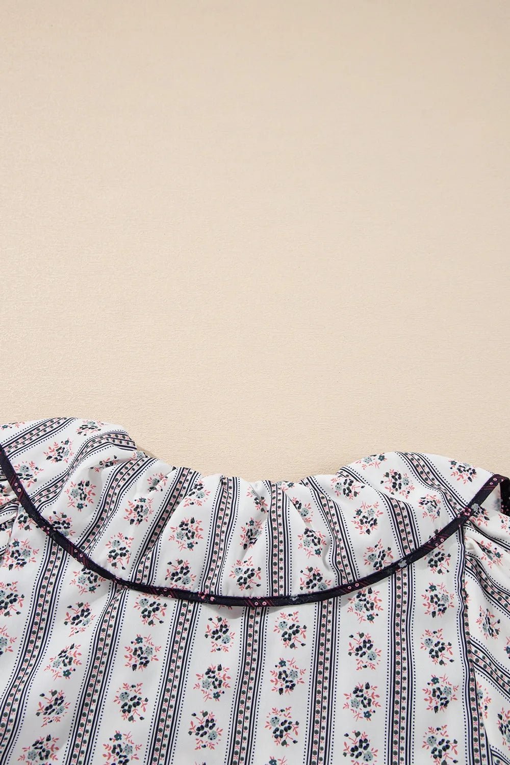 Floral Ruffled Collar Short Puff Sleeve Printed Blouse - MAD RUFFI