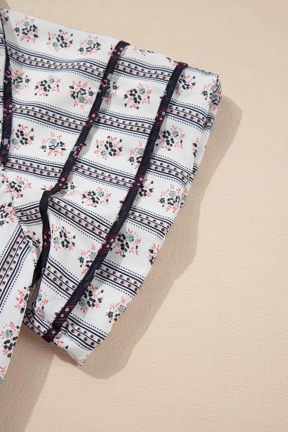 Floral Ruffled Collar Short Puff Sleeve Printed Blouse - MAD RUFFI