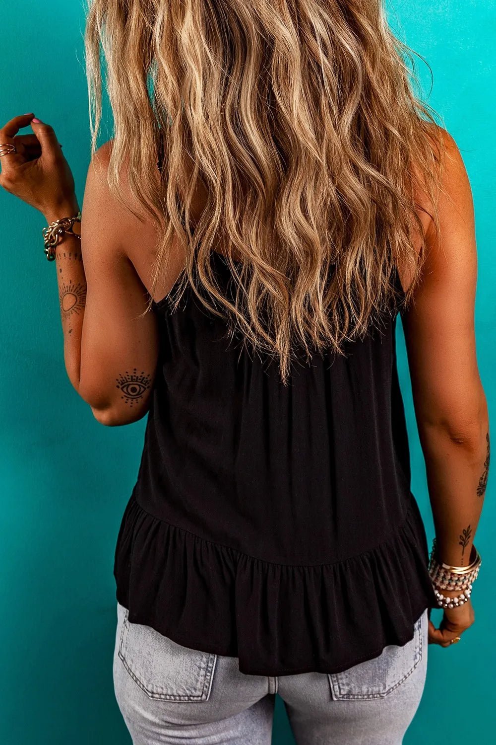 Floral Ruffled Hem Embroidery Cami - MAD RUFFI