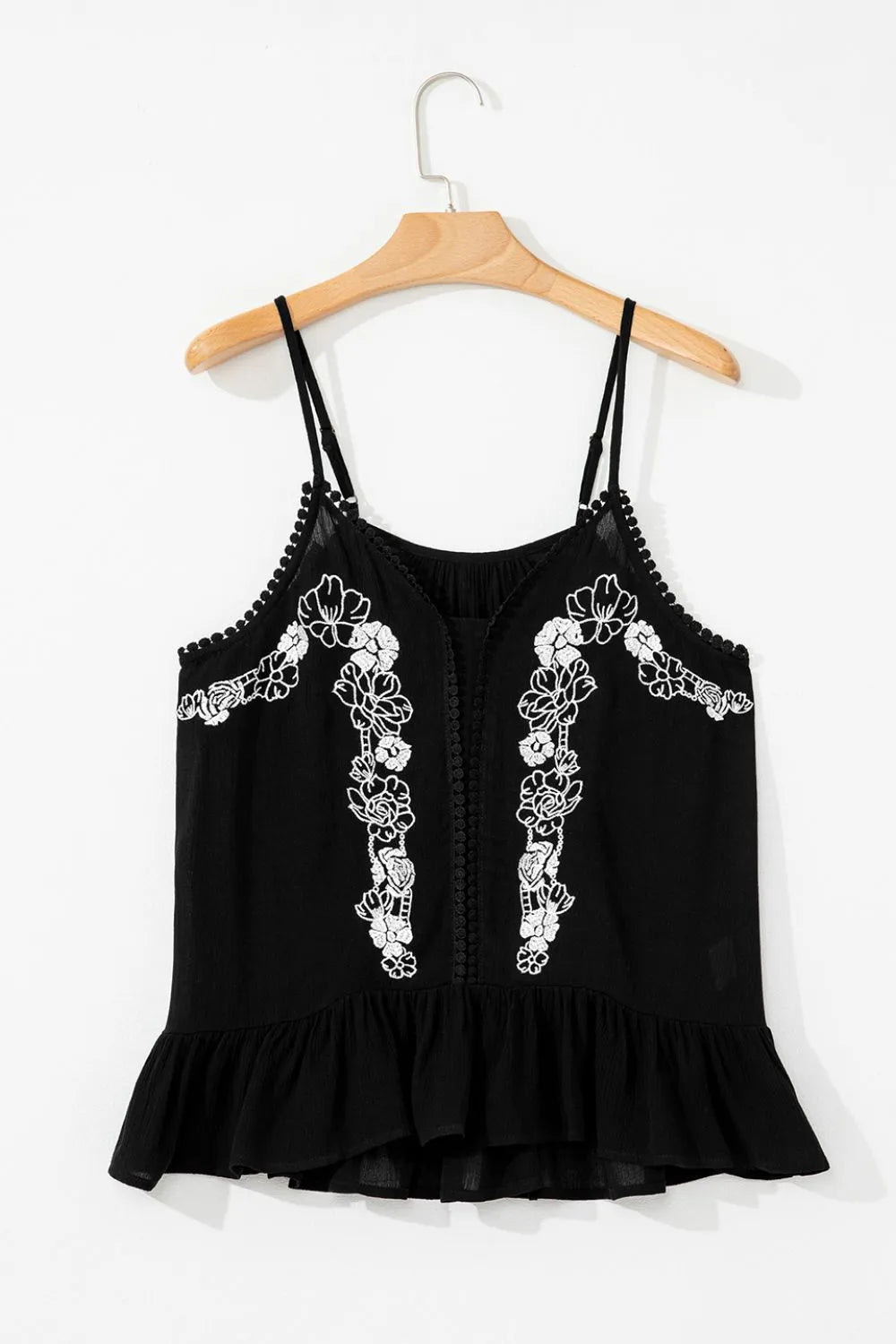 Floral Ruffled Hem Embroidery Cami - MAD RUFFI