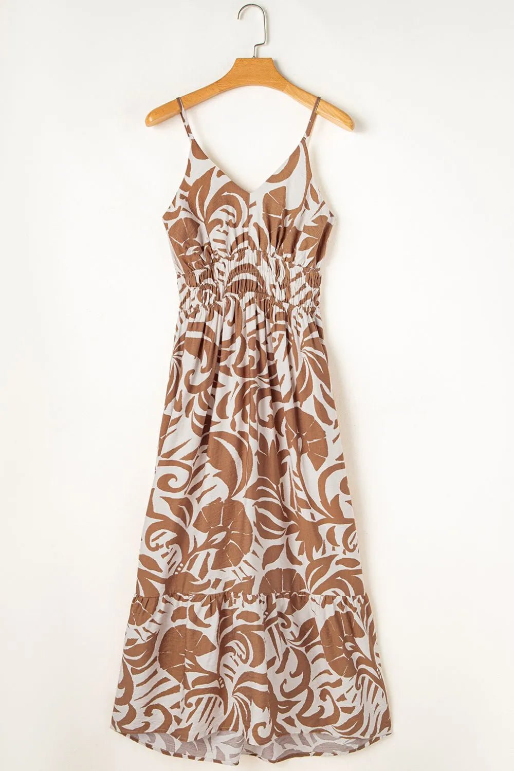 Floral Shirred High Waist Spaghetti Straps Dress - MAD RUFFI