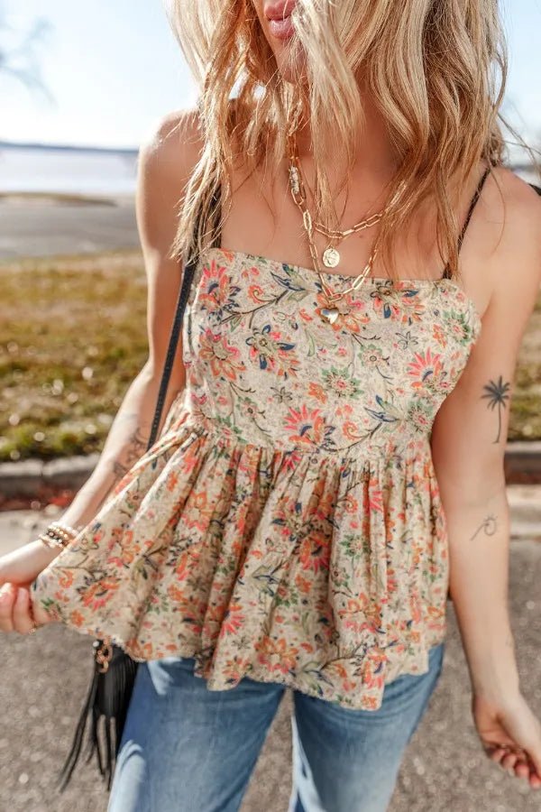 Floral Spaghetti Strap Peplum Cami - MAD RUFFI